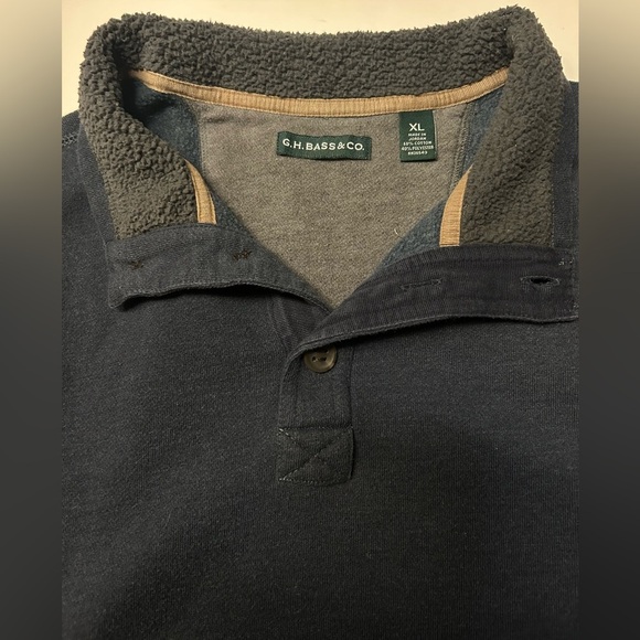 G.H. BASS CO Men's Navy Blue‎ Fleece Lined Button Sherpa Collar Sweatshirt SZ XL - Picture 9 of 16